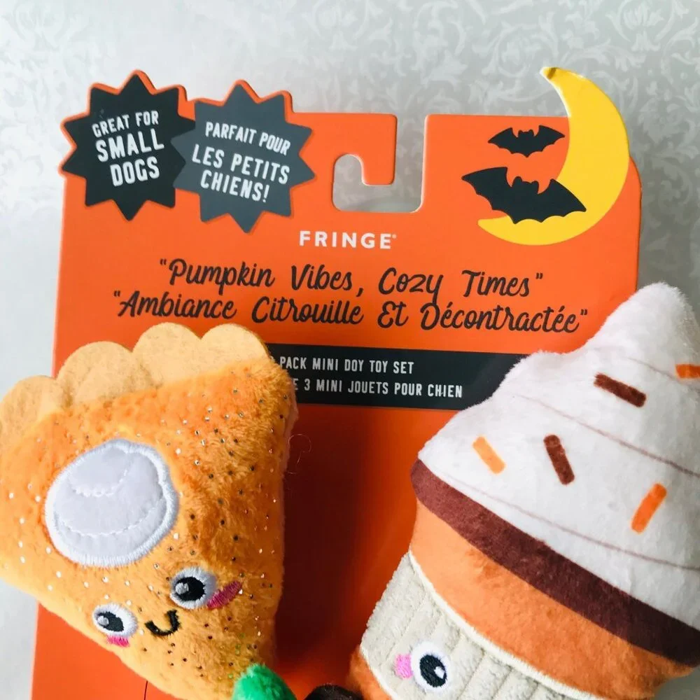 Dog Fringe Pumpkin Toy Squeaky  Halloween 3 Pack mini dog toy set